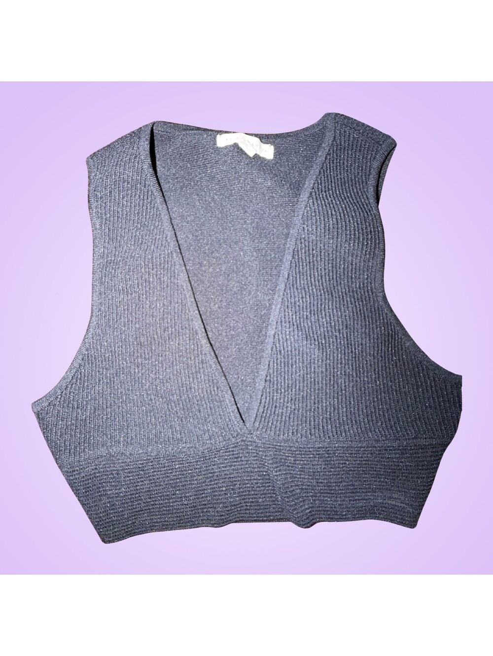 L.A. Hearts Black Ribbed Knit V-Neck Crop Tank Top | Stretch | Size Small